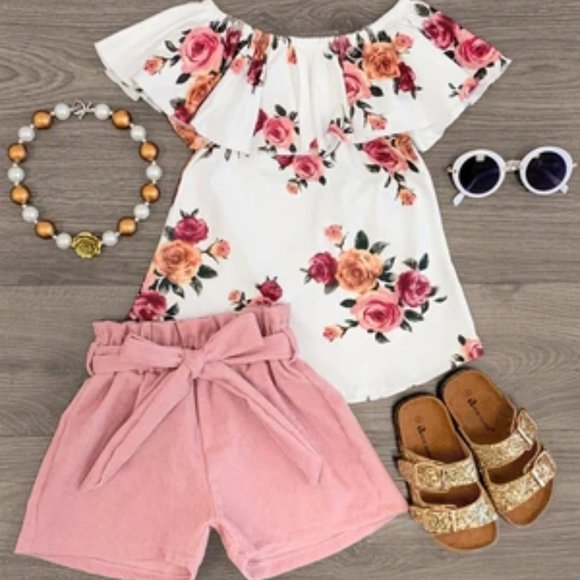Sparkle In Pink Other - NWOT Floral & Pink Corduroy Short Set